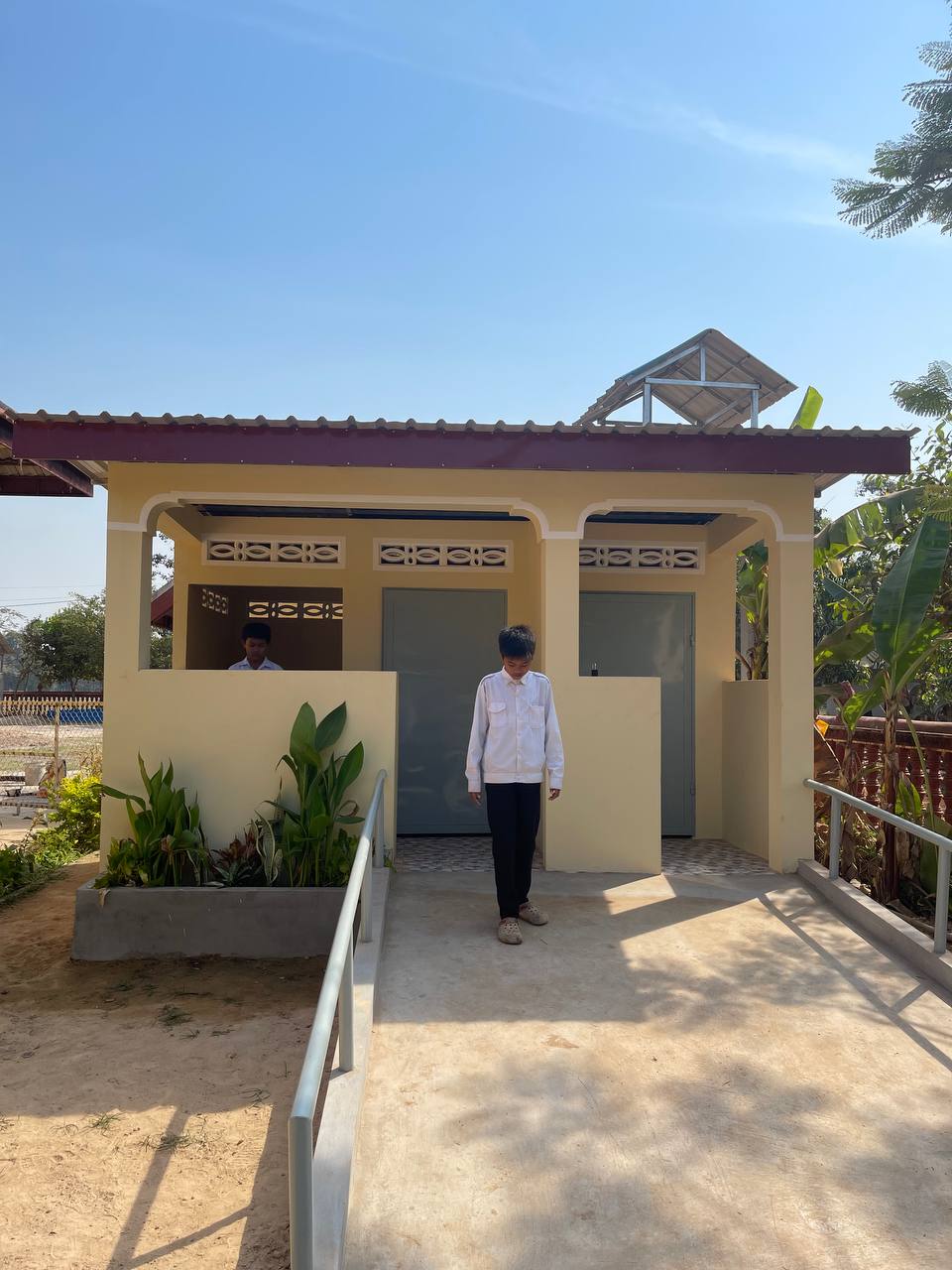 A newly built school handwashing and sanitation block &mdash; reference image from a previous WASH project